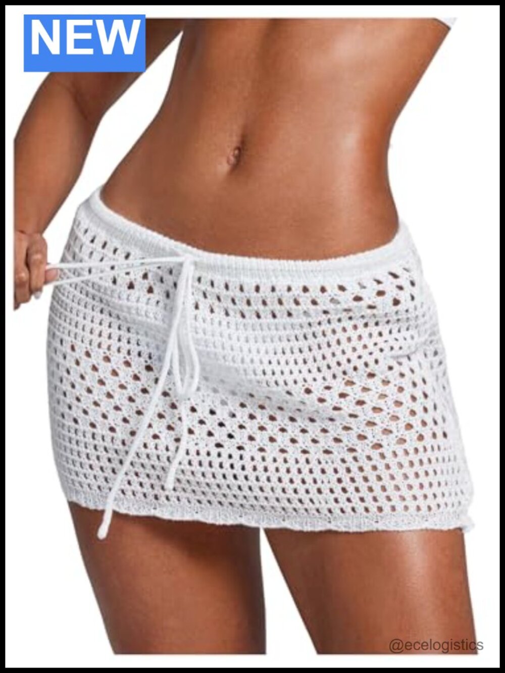Women's Crochet Beach Skirt Swimsuit Cover Up Sheer Knit Drawstring